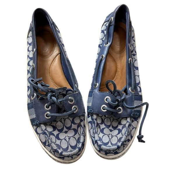 Coach Rainy Navy Blue & Grey Boat Shoes - Picture 1 of 5